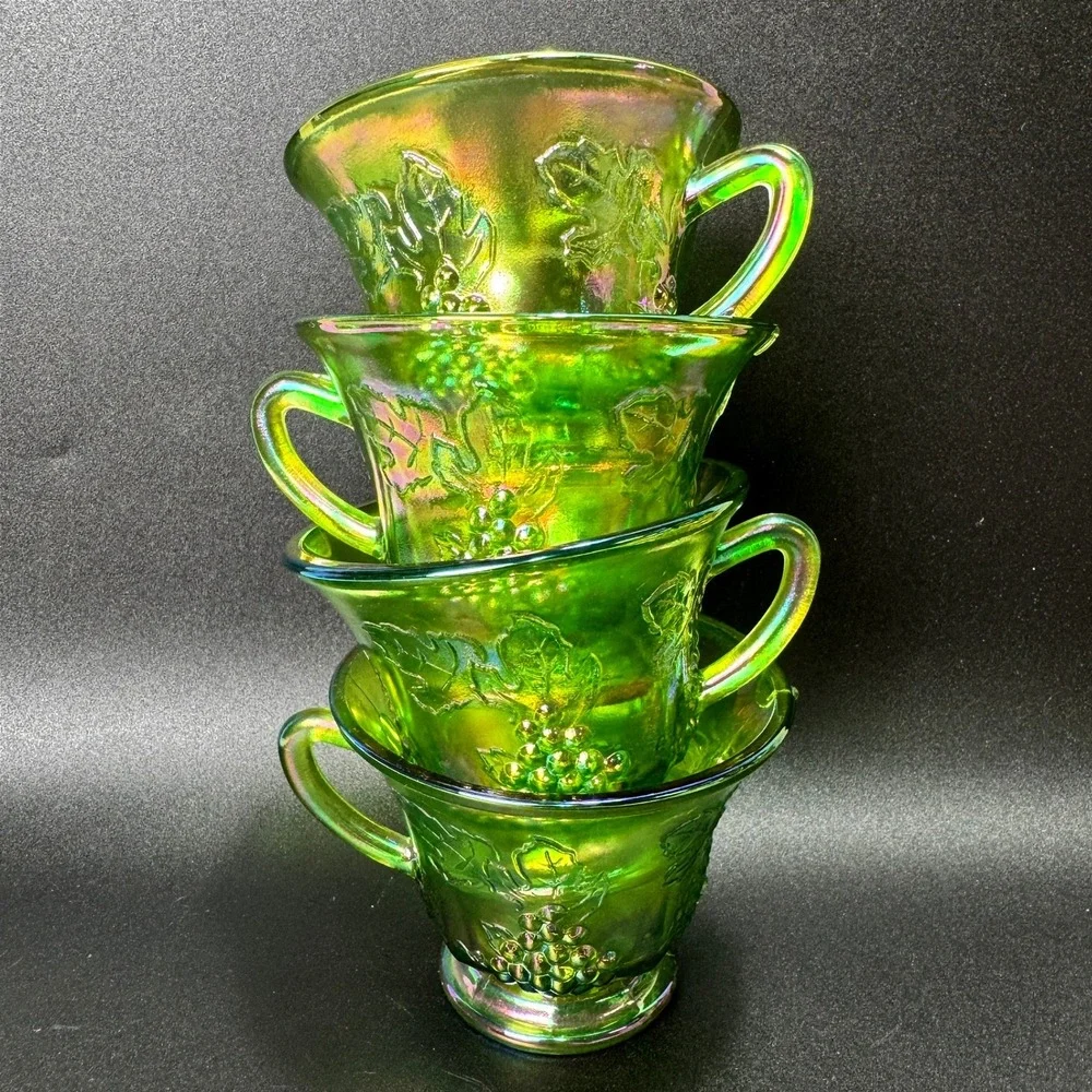 Indiana Glass Harvest Grape Iridescent Green Carnival Punch Cups Whimsigoth